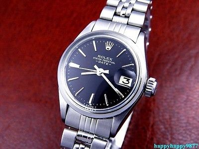 ladies rolex date st steel automatic black dial ref 6516