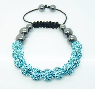 Shamballa New Lake Blue HipHop 11 Balls 10mm Beads Hand made Bracelet 