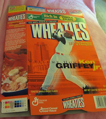 FLAT WHEATIES BOX welcome home KEN GRIFFEY, JR. reds VINTAGE