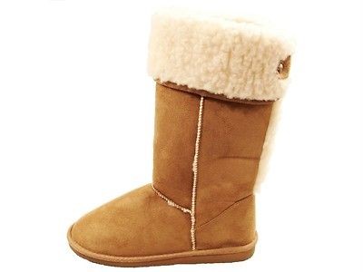 TRENDS UP BOBO WOMENS TAN MID SHAFT SHERPA TRIM ESKIMO BOOT