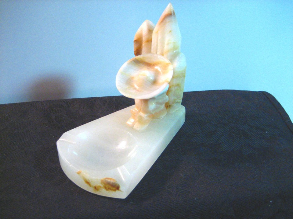 VTG 1970S ERA HEAVY ALABASTER ASHTRAY SOUTHWESTERN SIESTA SCENE 