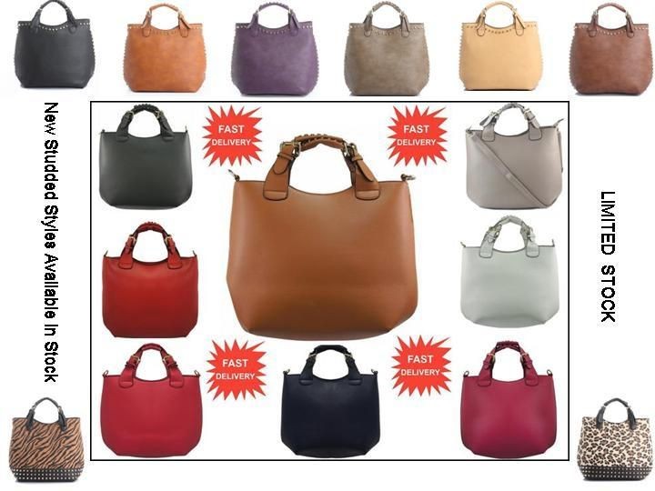 Womens Vintage Designer Faux Leather Tote Handbags Shoulder Bags 