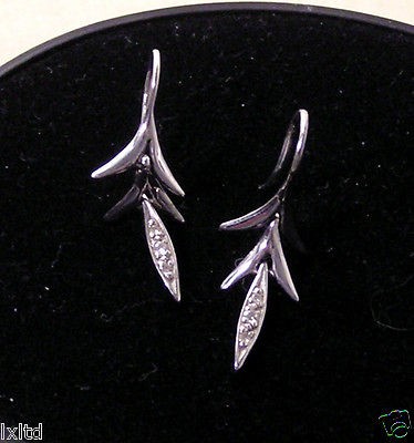 JORDAN SCHLANGER DIAMOND & 18K WHITE GOLD EARRINGS ~ LEAVES COLLECTION