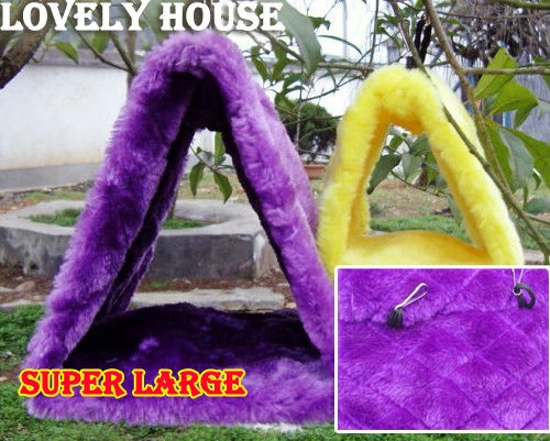 Super Large Bird Cave Cage Hammock / Parrot Toy Plush Yellow/Purple 