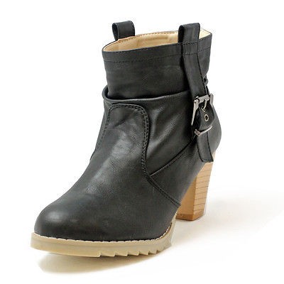 RUSSEL MATOS   WOMEN MED HEEL ANKLE BOOTS WOODEN HEEL PLATFORM BLACK 