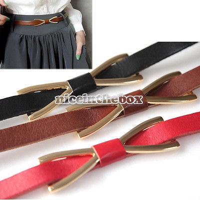 Fashion Womens Metal Butterfly Bowknot Skinny Thin Waistband Belt 