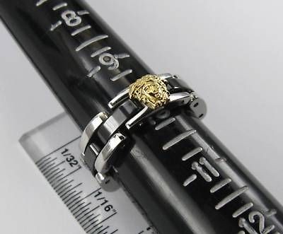 18k Gold Medusa Versace Style Onyx Chain Ring 316L Stainless Steel 