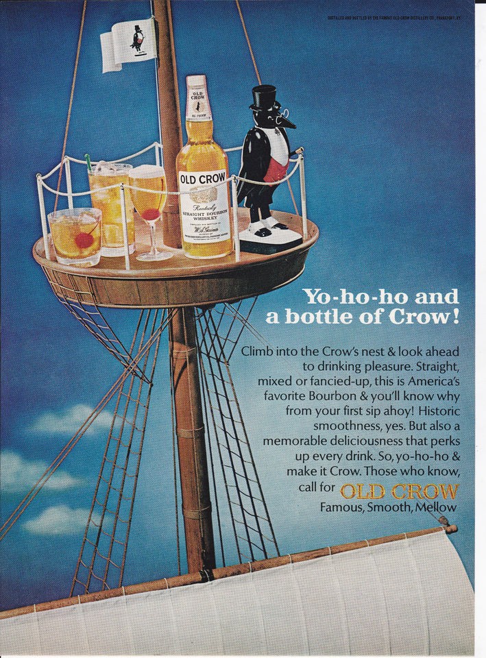 Original Print Ad 1966 OLD CROW BOURBON YO HO HO AND A BOTTLE OF CROW 