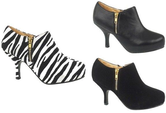 NEW WOMENS KITTEN HEEL ANKLE SHOE PLATFORM BOOTS BLACK ZEBRA LADIES 