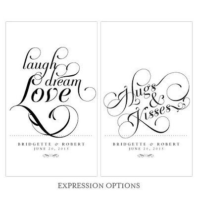 Laugh Dream Love OR Hugs & Kisses Expressions Personalized Wedding 