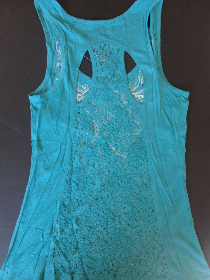 Miss Me Tank Top Studs Rhinestones Embroidery Jersey Lace Fleur de Lis 