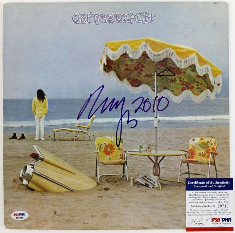 NEIL YOUNG ON THE BEACH SIGNED AUTHENTIC ALBUM COVER PSA/DNA #K29710