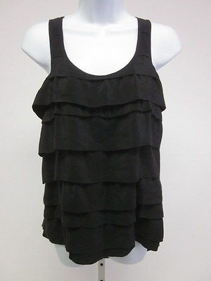 MADISON MARCUS Black Racer Back Sleeveless Tiered Silk Tank Top Sz XS