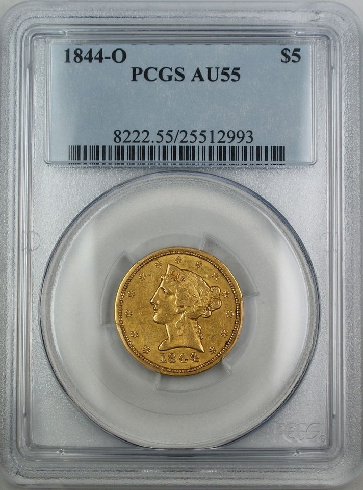 1844 o $ 5 liberty us gold coin pcgs au