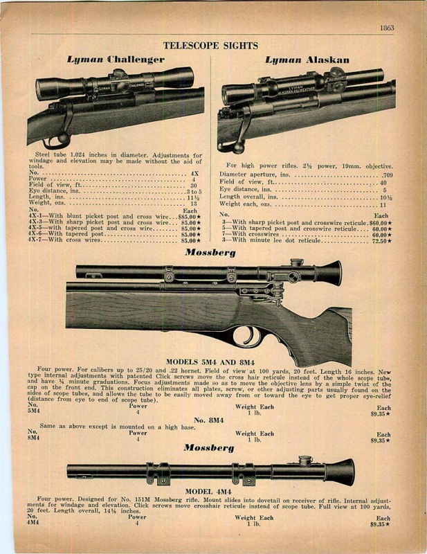 1950 Lyman Telescope Sights Mossberg Spotting Scope ad