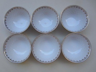 NEW RUSSIAN LOMONOSOV PORCELAIN COBALT NET SET 6 TEA SMALL BOWLS