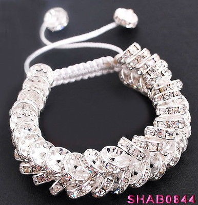   1P rhinestone Spacer bead friendship men Macrame bracelet braid woven