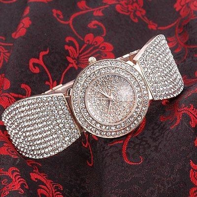 AK Tag Rose Golden steel crystal Plated Band Strap women quartz wrist 