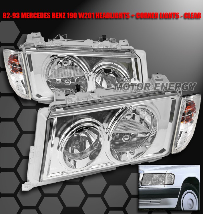 82 93 MERCEDES W201 C CLASS 190D 190E CRYSTAL CLEAR HEAD LIGHT+CORNER 