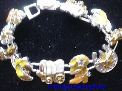 Western cowgirl boots hat star wagon horse shoe link magnetic bracelet