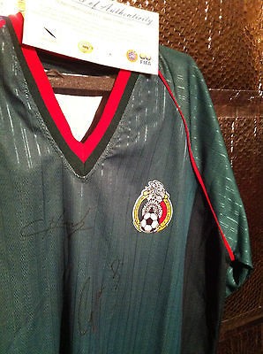   & DOS SANTOS SIGNED+COA MEXICO OLYMPIC CHAMPIONS REPLICA SHIRT