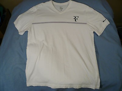 Nike USED Roger Federer v neck shirt Extra Large XL white green F 