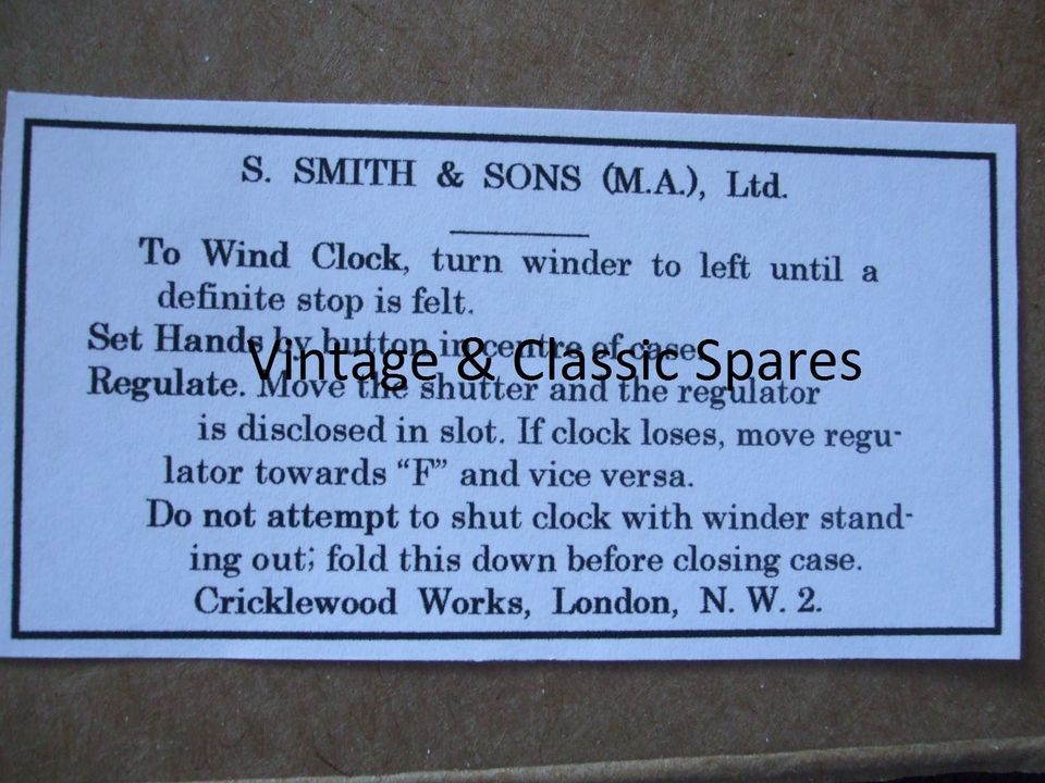Vintage Smiths Car Clock Label Bullnose Morris Austin 1920s Repro
