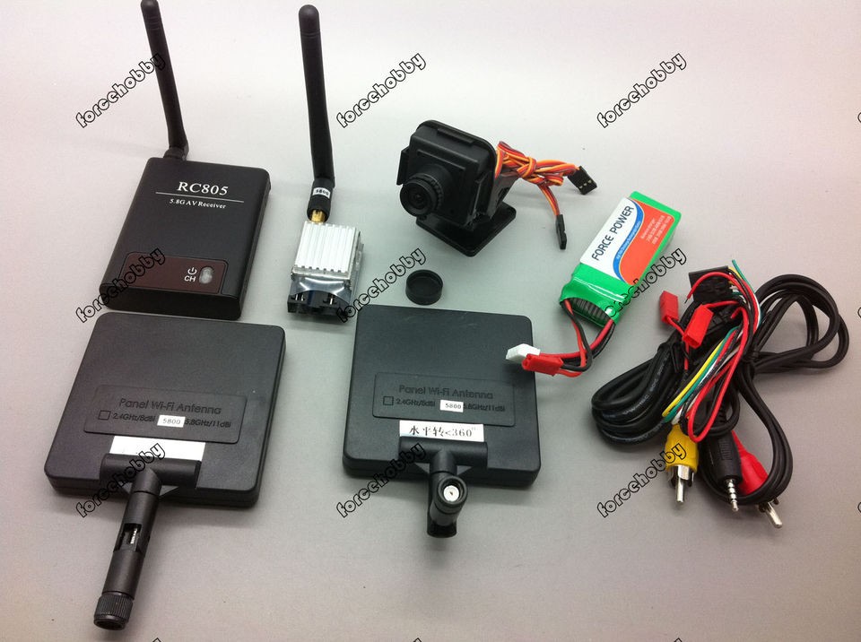   AV System FPV 400mW TX RX +720P Camera+ 2pcs 11dB 6Km for RC plane