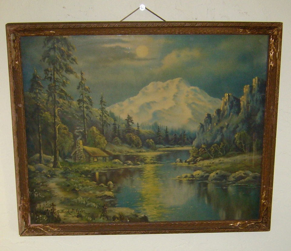 VINTAGE ORIG FREDERICK D. OGDEN 1892 – 1948 WINTER MOONLIGHT WOOD 