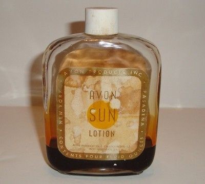 VINTAGE AVON SUN TAN TANNING OIL GLASS BOTTLE SUPER RARE ADVERTISING 