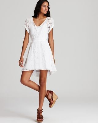 Ella Moss NEW White Eyelet Cuffed Short Sleeves Smocked Waist Casual 