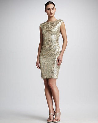 david meister $ 490 gold sequin lace open back dress new