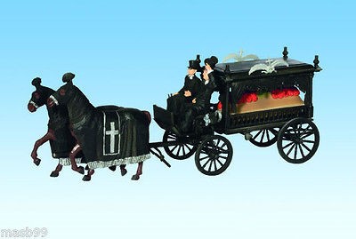 NOCH 16714 HO (1/87) HORSE DRAWN HEARSE with 2 HORSES, 2 UNDERTAKERS 