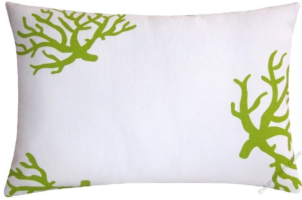 12x18 white w chartreuse coral throw pillow cover time left