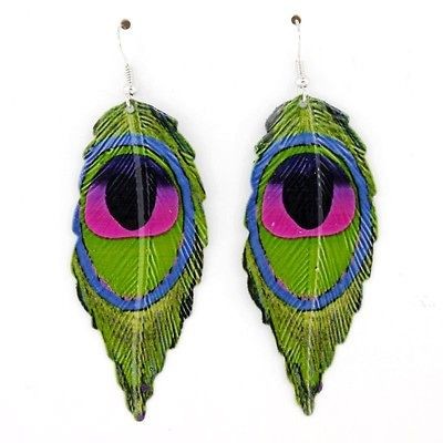 Special Colorful Peacock Feather Pattern Leaf Drop Dangle Earrings,402