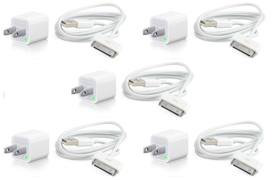 5X USB USA AC Power Adapter Wall Charger Plug + SYNC Cable iPod iPhone 