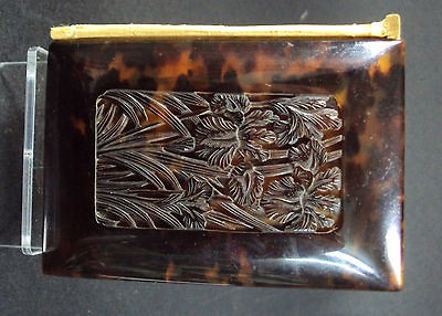 Antique Card Case Japanese Carved Faux Tortoise Shell [u.k.p/p £4]