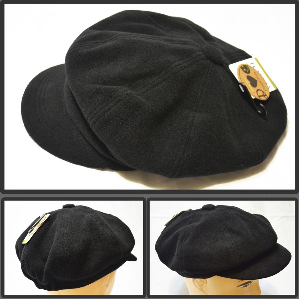   PANEL WOOL BLEND APPLEJACK SAILOR NEWSBOY GATSBY CABBIE HAT CAP BLAC