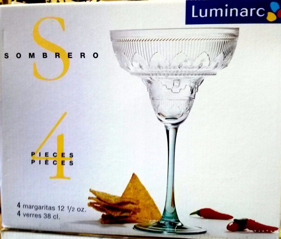 Luminarc Sombrero Magaritas Glasses 4 Piece Set ~12 1/2 oz.