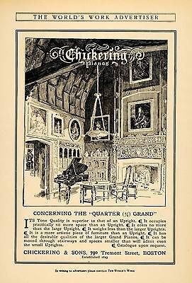 1905 Ad Chickering Pianos Quarter Grand Model Boston   ORIGINAL 