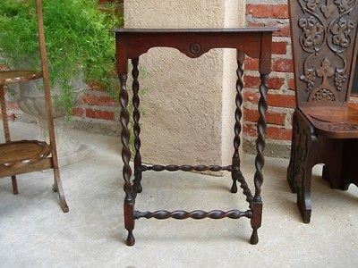 Antique English Tiger Oak Barley Twist SQUARE Lamp End Wine TABLE