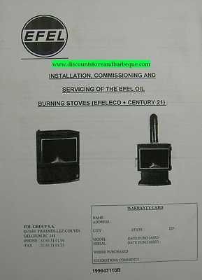 Efel Oil Burning Stoves (Efeleco, Century 21) Installation and 