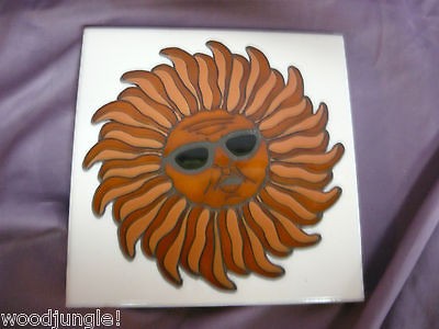 Vintage TILE TRIVET CLEO TEISSEDRE SUN with SUNGLASSES RETRO