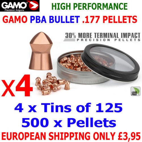 gamo pba bullet 177 airgun pellets 4 tins x125pcs new