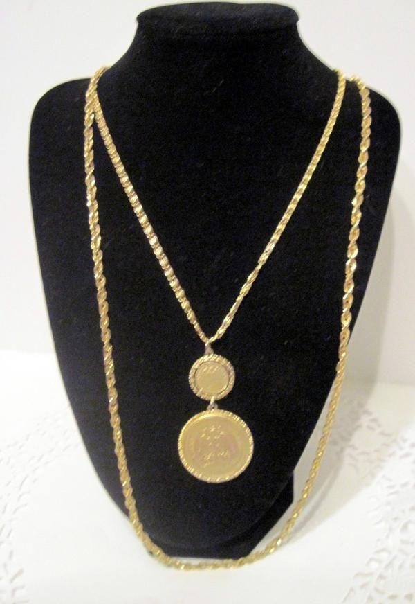 Mexican Goldtone Coin Necklace 5 Centavos 1904 and 50 Centavos 1937