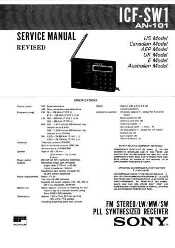 sony icf sw1 complete service manual supplied on cd from