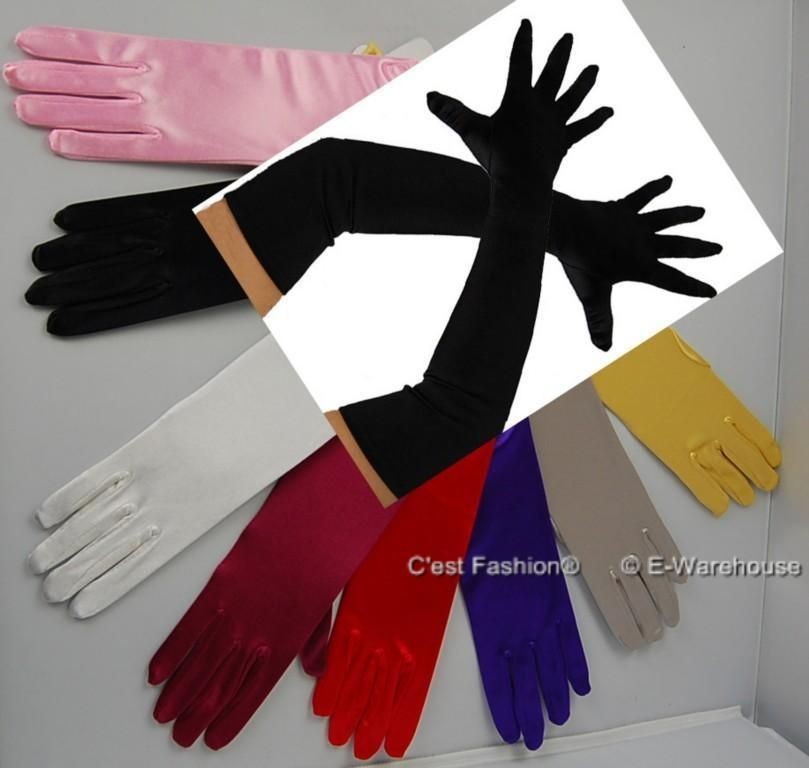 Evening Formal Wedding Stretch Satin Gloves Wrist Below Over Elbow or 