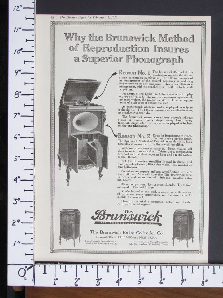   Phonographs magazine Ad Record Player music opera orchestra w2794