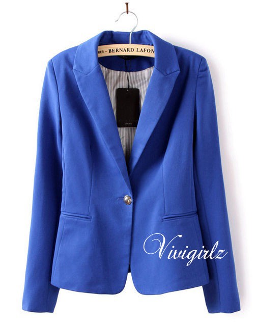 Women Candy Color Boyfriend Stripe Lining Roll Sleeve Blazer Suit 