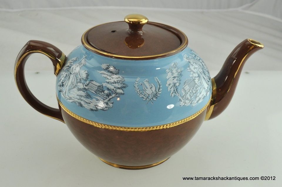 VTG Sadler Brown Sky Blue 6 Cup Teapot Ancient Greek Scenes 5 1/4 